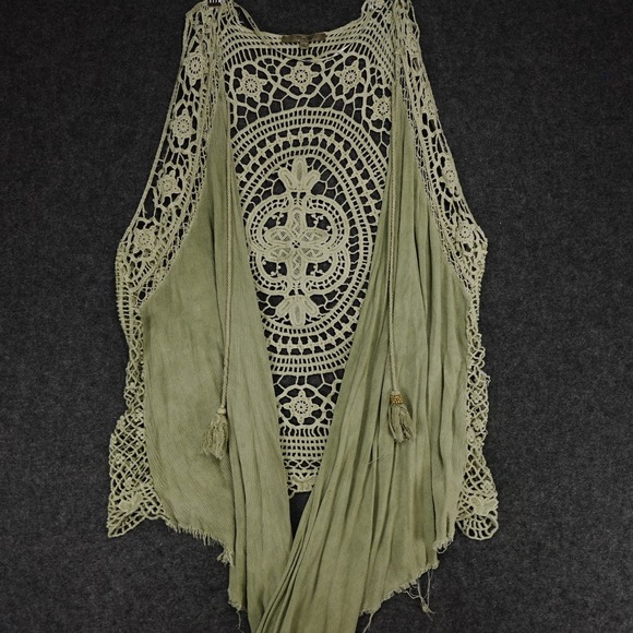 Miss Me Jackets & Blazers - Miss Me Women's Crochet Lace Vest Boho Open Front Sleeveless Green Size Large
